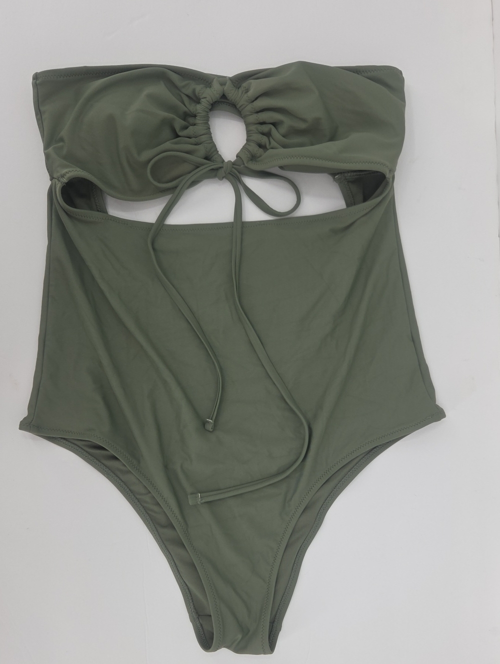 aerie Olive One-Piece Swimsuit with Front Cutout and Tie